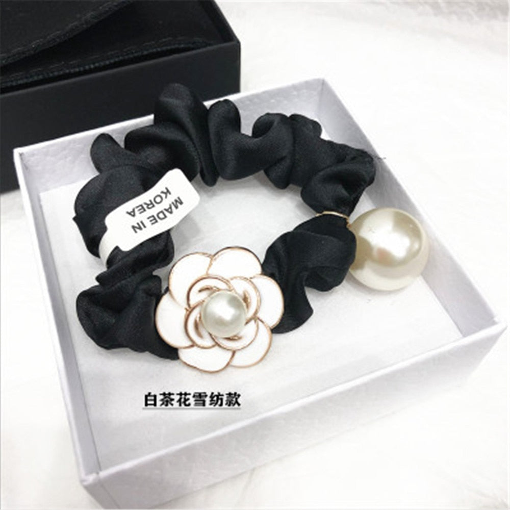 Hair Ties Scrunchie Accessories Gum For Women Chouchou Cheveux Femme Camellia Flower Korean Elastic Coletero Pelo Mujer