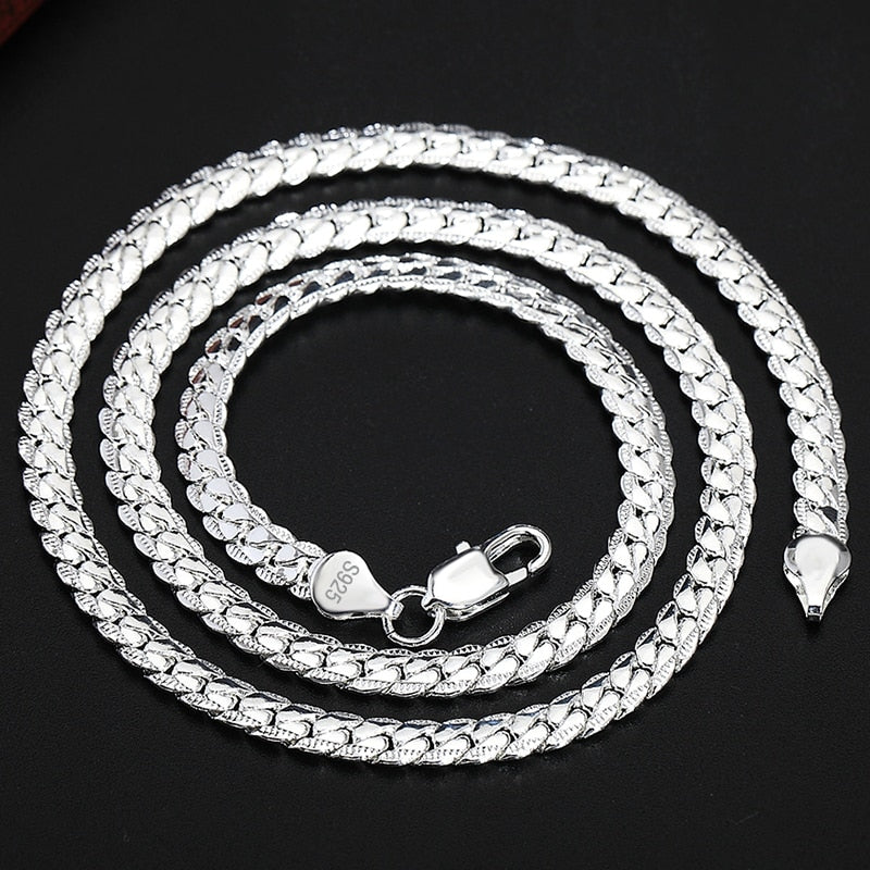DOTEFFIL S925 Sterling Silver 16/18/20/22/24 Inch 6mm Side Chain Necklace For Woman Men Fashion Wedding Engagement Jewelry Gift