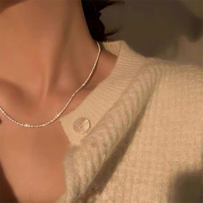 2022 Trend Sparkling Silver Color Choker Necklace for Women Elegant Clavicle Chain Necklace Party Wedding Collar Jewelry Gifts