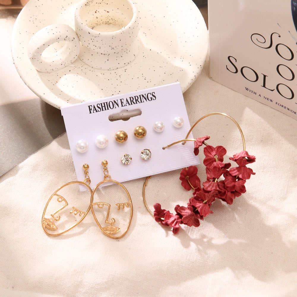 Vintage Acrylic Flower Geometric Earring Set Women&#39;s Fashion Tassel Butterfly Alloy Circle Dangle Earrings 2022 NEW Jewelry