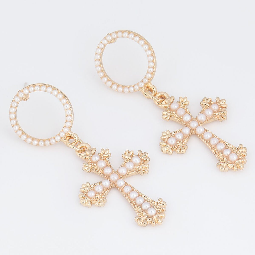 Pauli Manfi 2022 Fashion Creative Metal Imitation Pearl Cross Earrings Women&#39;s Popular Classic Drop Earrings Jewelry Accessories