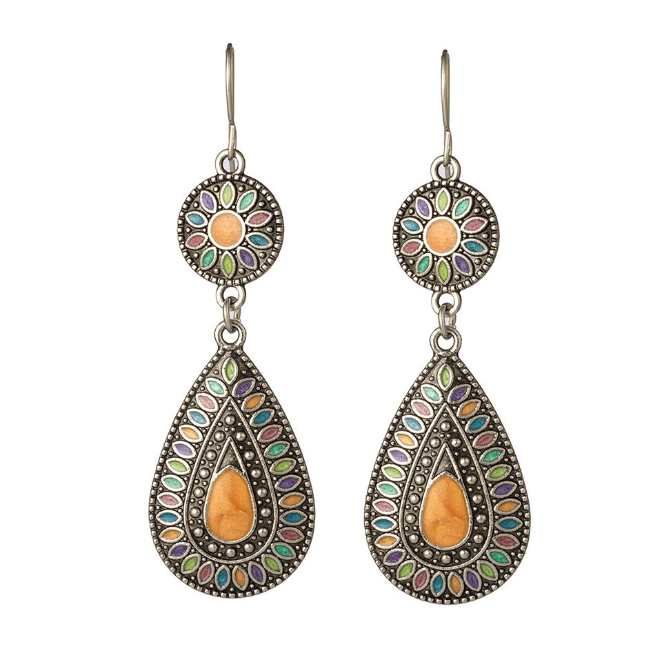 Ethnic Indian Jewelry Vintage Bohemia Water Drop Women Earrings Acrylic Long Handing Dangling Earring Female Wedding Party Gifts