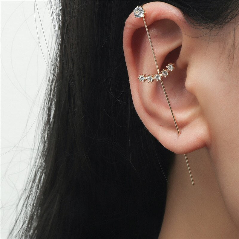 Woman Crystal  Ear Needle Wrap Crawler Hook Earrings Trendy Cubic Zirconia Piercing Stud Earrings Fashion Jewrly