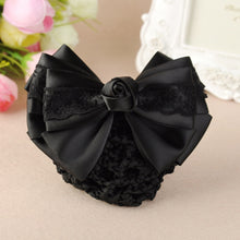 Load image into Gallery viewer, Lace Satin Bow Hair Net Barrette Bank Staff Flight Attendant Nurses Satin Hair Clips Net Snood Women Hair Accessories Hairgrip