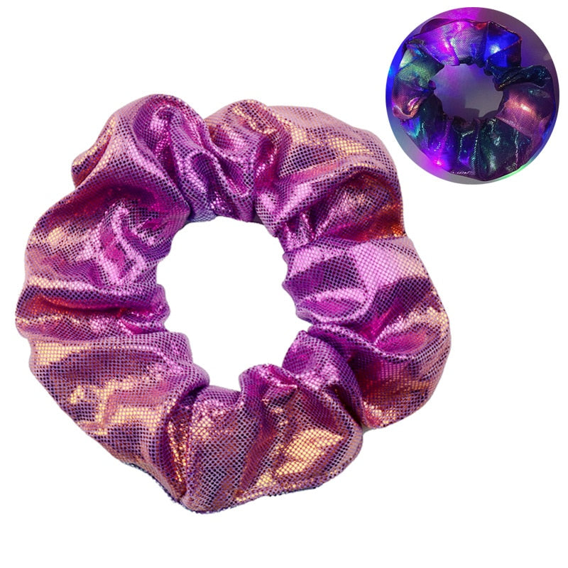 2022 New Arrival Girls LED Luminous Scrunchies Hairband Ponytail Holder Headwear Elastic Hair Bands Solid Color Hair Accessories