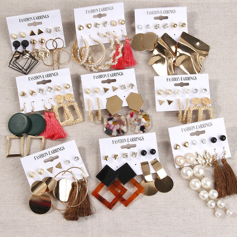 LATS Women&#39;s Earrings Set Tassel Pearl Earrings for Women Bohemian Fashion Jewelry 2022 Geometric Kolczyki Hoop Earings