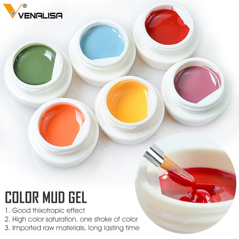 VENALISA Color Mud Gel Full Coverage Pure Color Paint Gel DIY Creamy Texture Nail Gel Polish Manicure Varnishes Solid UV Gel