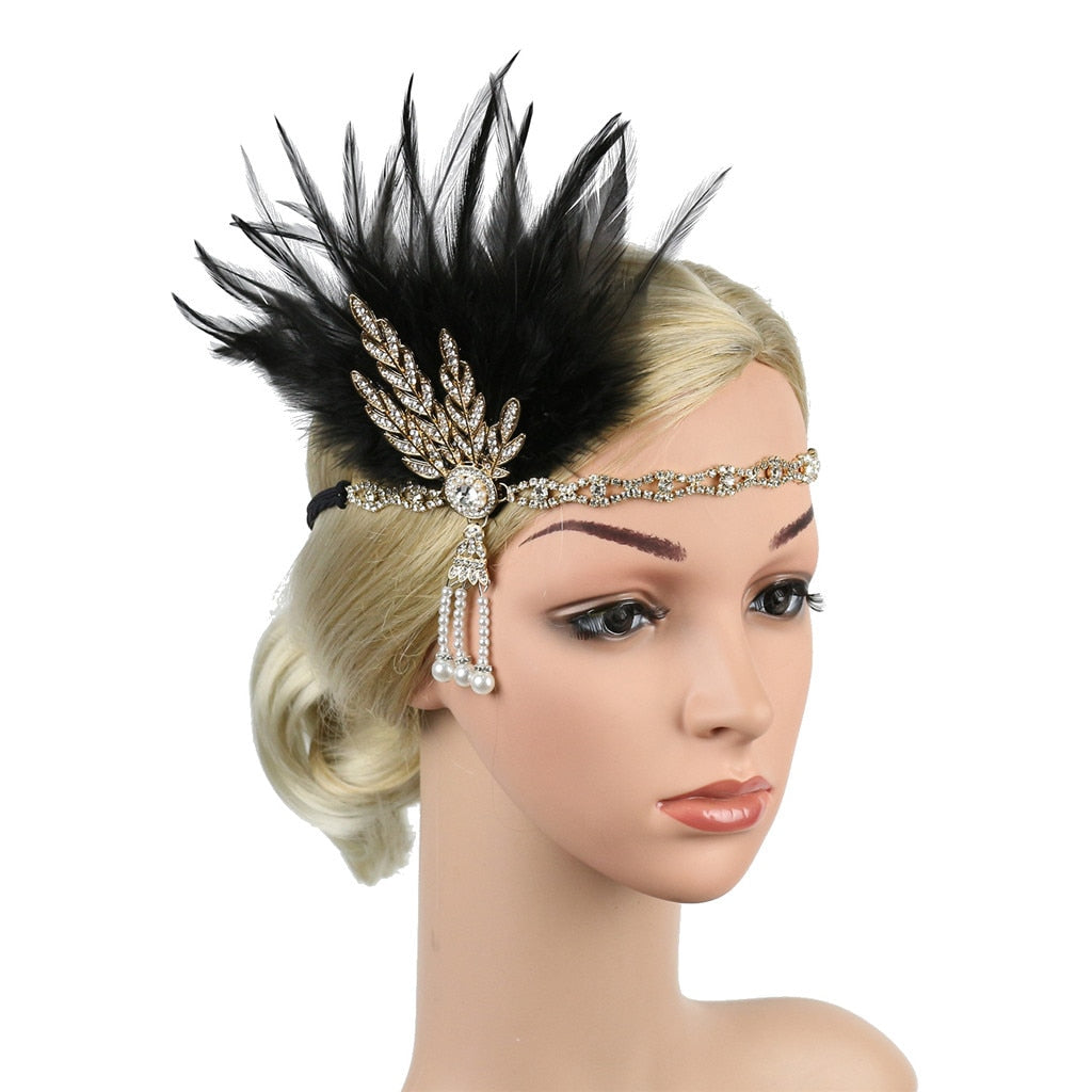 Women Headpiece Feather Flapper Headband Shiny Great Gatsby Headdress headpiece Vintage Prom Fashion Getsbi Hair Accessories