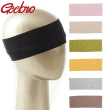 Load image into Gallery viewer, Geebro Women Solid Ribbed Flat Elastic Wide Cross Knitted Headband Men New Cotton Stretch Hairband Sport Yoga Hair Accessories