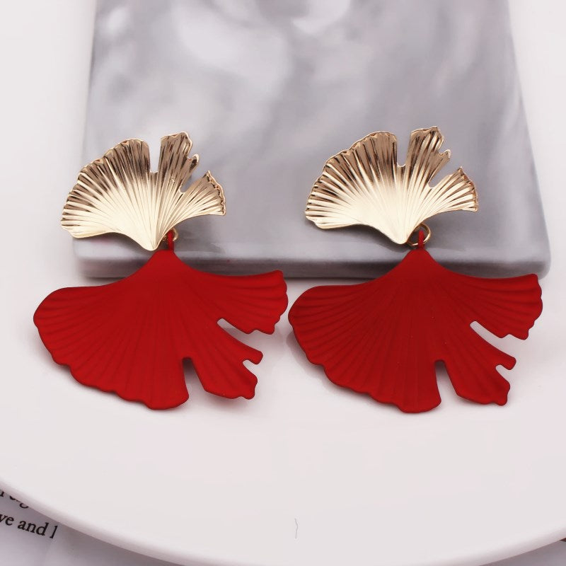 Bohemian Geometric Gold Color Ginkgo biloba Leaf Shape Drop Earrings for Women Statement Earring Jewelry Accessories Punk