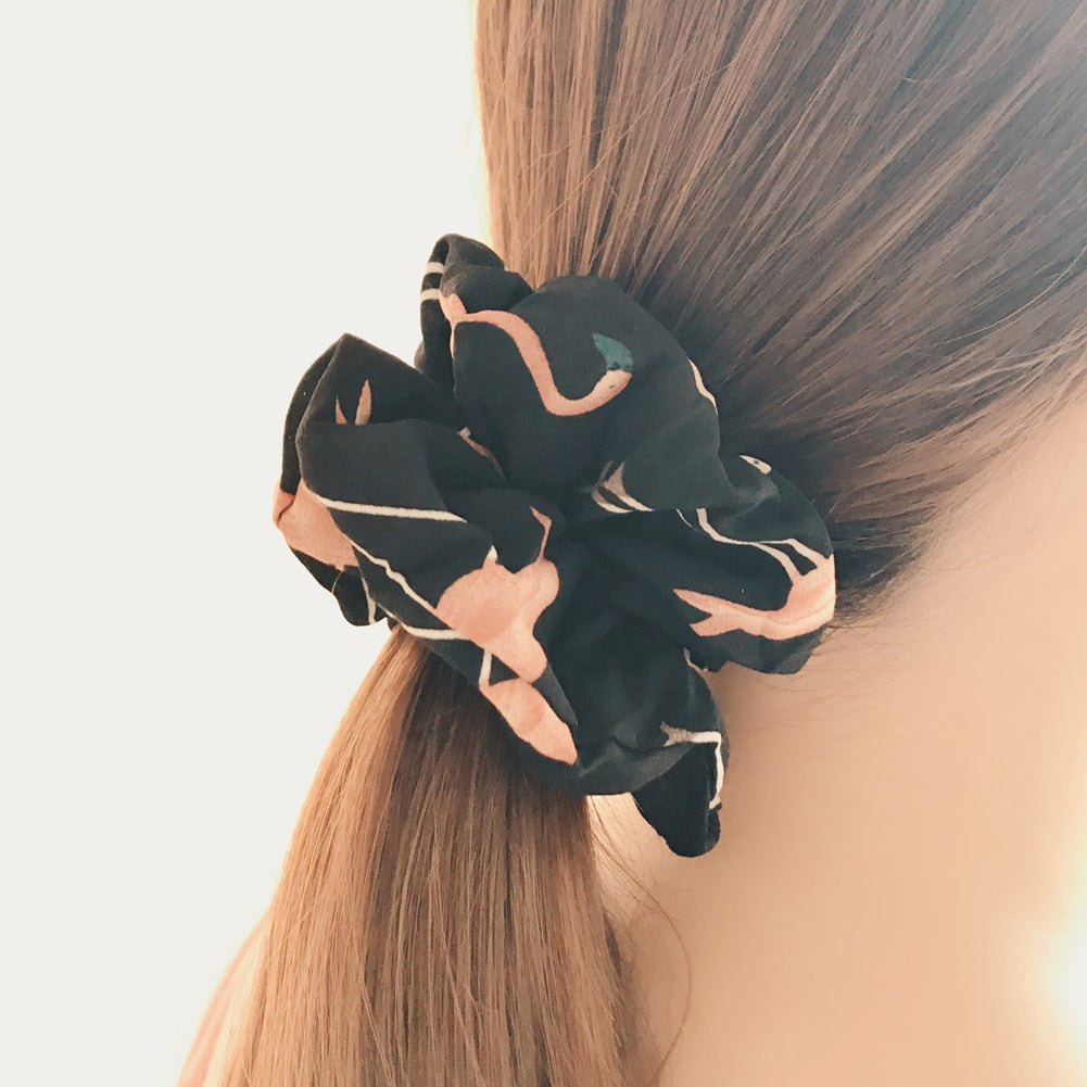 Women Hair Tie Floral Flamingo Solid Houndstooth Design Hair Accessories Scrunchie Ponytail Hair Holder Rope free shipping