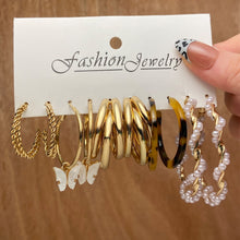 Load image into Gallery viewer, Trendy Exquisite Pearl Metal Earrings Set For Women Geometric Circle Dangle Drop Earrings Acrylic Set of Earrings Jewelry