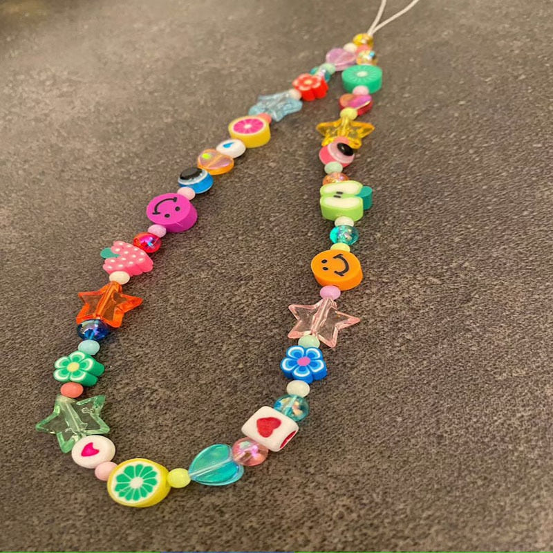 New Creativity Smiley Vinly Heishi Chains Star Charm Evil Eye Jewelry Phone Chain Beaded Strap Wrist Mobile Phone Lanyard