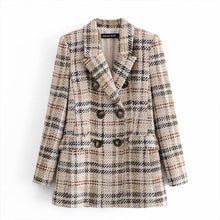 Load image into Gallery viewer, funninessgames Women  New Fashion Double Breasted Tweed Check Blazer Coat Vintage Long Sleeve Female Outerwear+Casual shorts skirts Suit