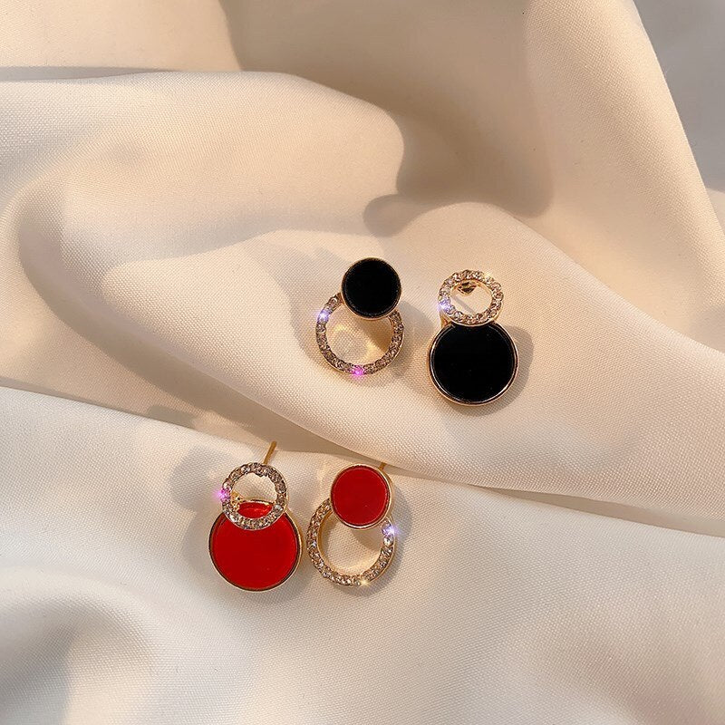 GMGYQ 2022 Summer New Arrival Fashion Personality Red And Black Round Stud Earrings for Trend Women Lovely Birthday Jewelry Gift