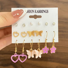 Load image into Gallery viewer, EN Boho Butterfly Flower Pendant Drop Earrings Set For Women Girls Korean Fashion Acrylic Pearl Dangle Earrings Party Jewelry