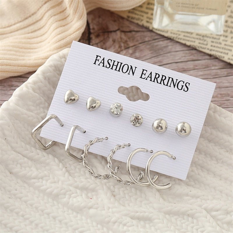 Vintage Silver Earring Set Snake Butterfly Drop Earrings For Women Girls Hoop Earrings Gold Metal Square Round Party Jewelry