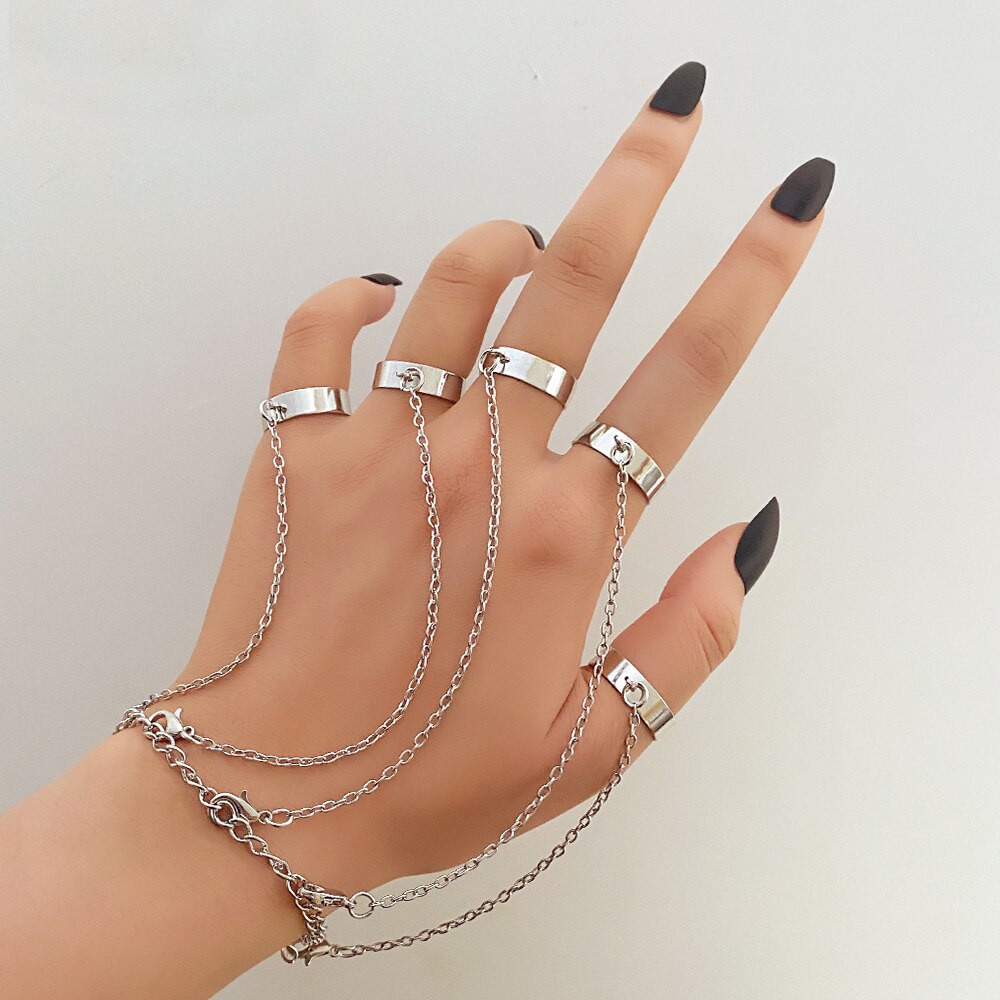 Elegant Tassel Butterfly Chain Rings For Women Girls Shiny Rhinestone Zircon Multi-layer Open Rings Set Punk Fashion Jewelry