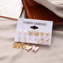 Load image into Gallery viewer, EN Boho Butterfly Flower Pendant Drop Earrings Set For Women Girls Korean Fashion Acrylic Pearl Dangle Earrings Party Jewelry