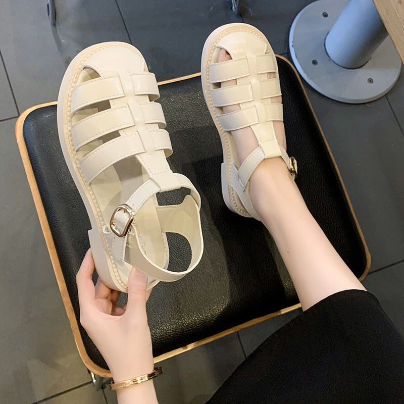 2022 New Summer Sandals Women&#39;s Casual Trend Platform Low Heel Elegant Beach Fashion Gladiator Weave Comfort Free Shipping