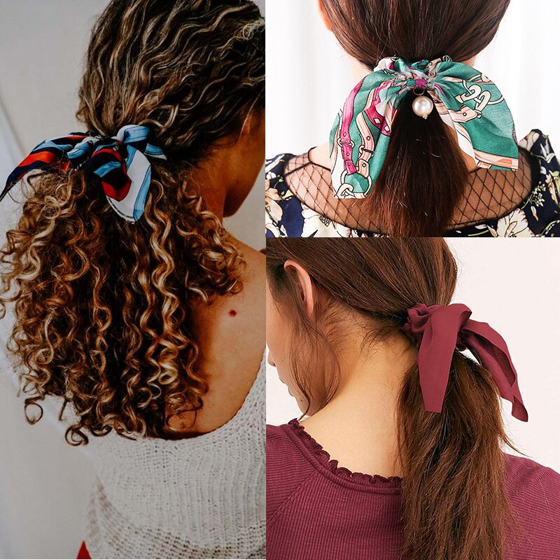 Women Elastic Hair Bands Girls Fashion New Chiffon Rabbit Bowknot Scrunchies Headband Hair Ties Ponytail Holder Hair Accessories