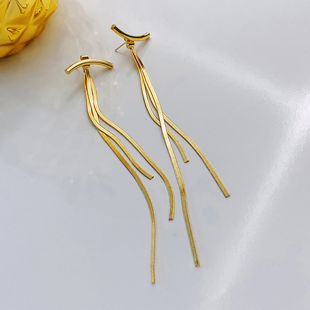 Foxanry Prevent Allergy Stud Earrings Elegant Jewelry Charm Women Girl Trendy Elegant Chain Tassel Geometric Wedding Accessories