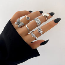 Load image into Gallery viewer, Retro Vintage Ring Set Gothic Alloy Rings Hiphop for Women Punk Silver Color Butterfly Snake Chain Finger Ring Jewelry Gift