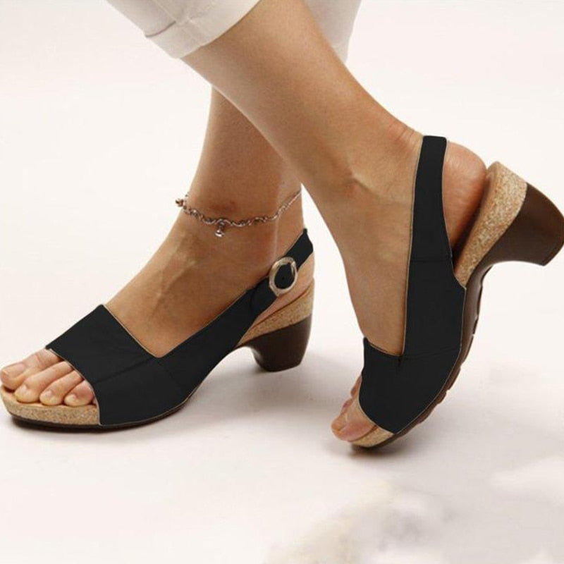 Women&#39;s Gladiator Sandals Buckle Strap Woman Chunky Heels Peep Toe Ladies Casual Shoes Female Summer Autumn Fashion Sandals 2022