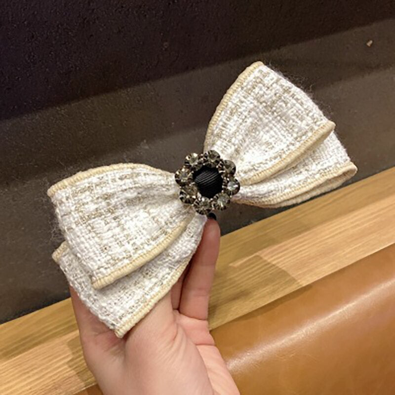 Elegant Plaid Cloth Hairpins Adult Crystal Heart Pearl Luxury Fabric Bow Hair Clip Pin for Girls Women Hair Jewelry Headpiece