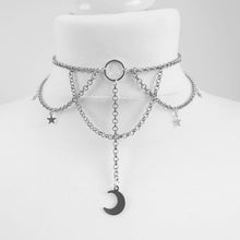 Load image into Gallery viewer, Goth Dainty Chain Crescent Moon and Stars Choker Witch Necklace Silver Colour Pendant Punk Jewelry Women Gift Fashion Gothic New