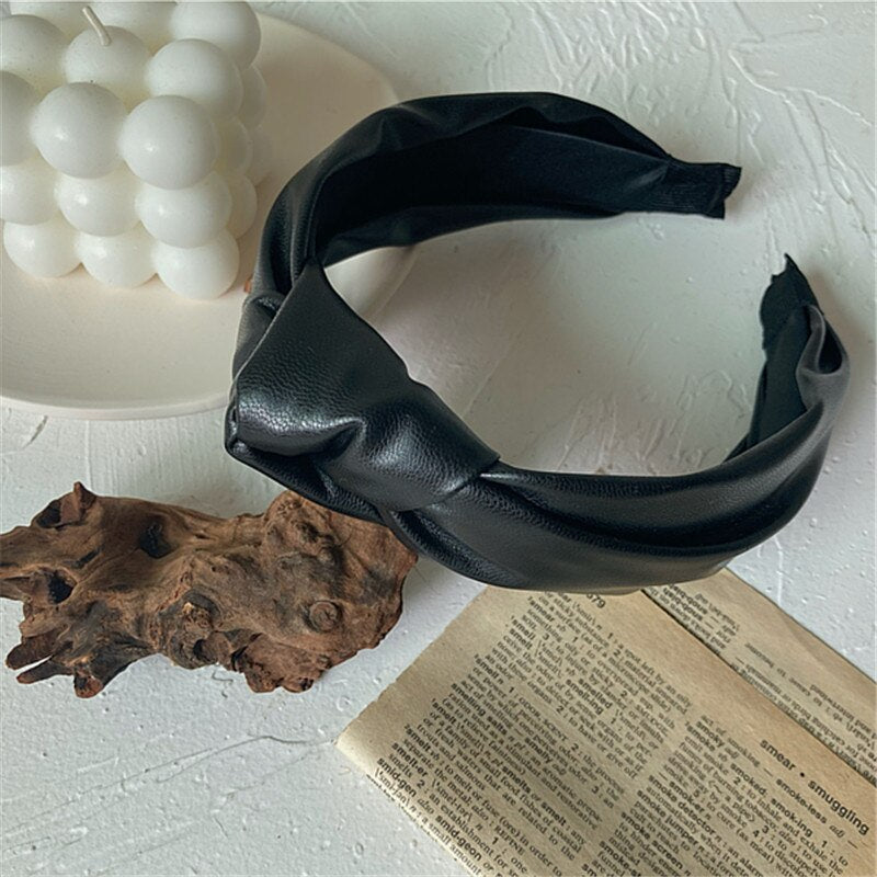 Fashion Padded PU Leather Headbands for Women Solid Bow Knot Wide Bezel Hairbands Girls Hair Hoop Hairband Hair Accessories Gift