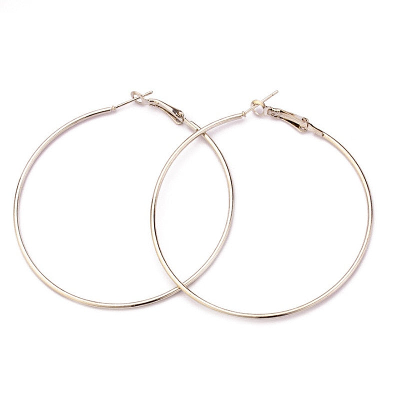 1 Pair 25 30 40 50 60mm Rhodium Gold Color Round Big Circle Hoop Earring Hoops DIY Fashion Women Jewelry Making Accessories