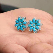 Load image into Gallery viewer, Vintage Women&#39;s Charm Jewelry Boho Turquoise Flower Small Stud Earrings for Women Statement Round Silver Earrings Charm Jewelry