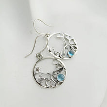 Load image into Gallery viewer, Vintage Trendy Round Silver Color Metal Flower Women&#39;s Earrings Metal Hollow Inlaid Blue Zircon Dangle Earrings Jewelry