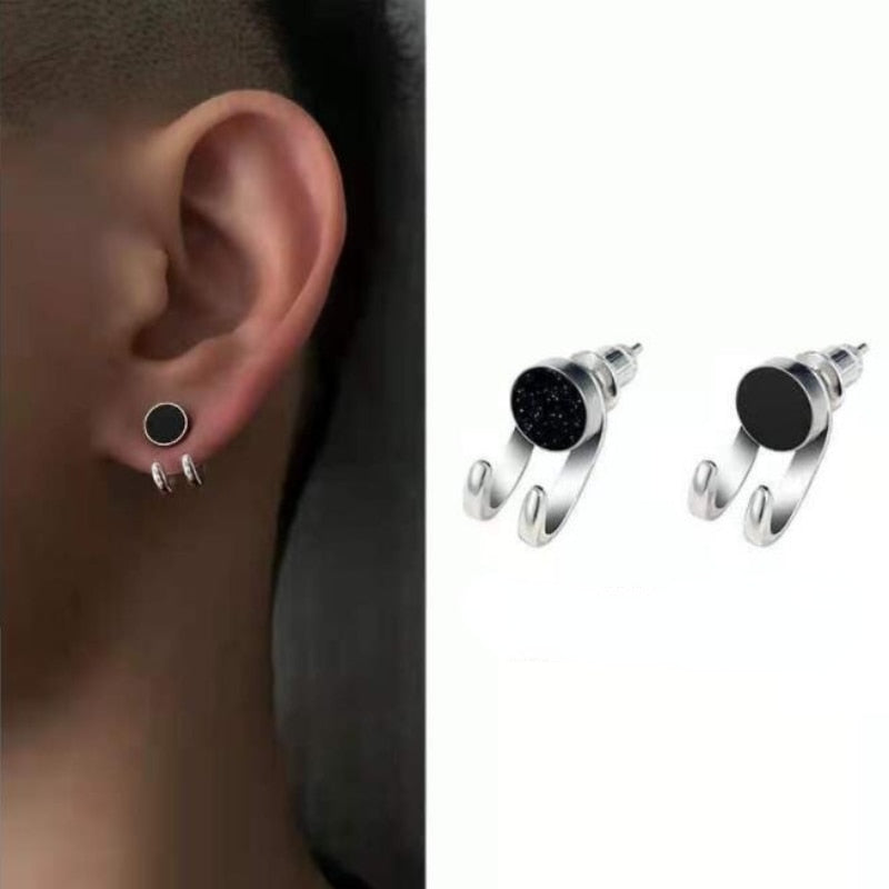 New Trend Silver Color Hook Paw Stud Earrings for Men Women Black Onyx Couple Personality Hip-hop Earrings Party Accessories
