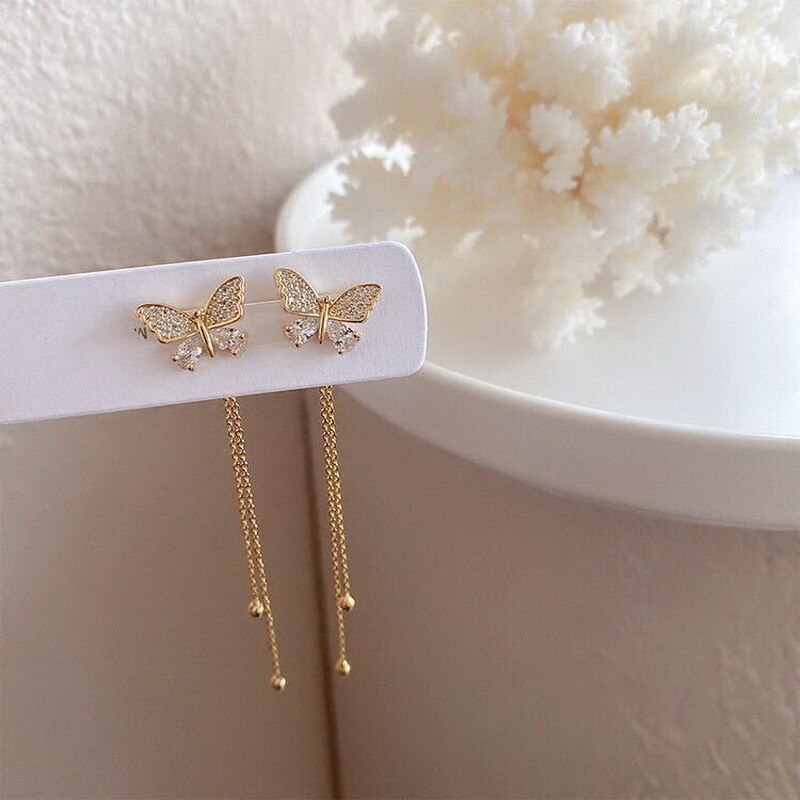 Delicate Butterfly Earrings for Women Paved Shiny CZ Stone Wedding Engagement Party Nice Accessories Hot Sale pendientes largos