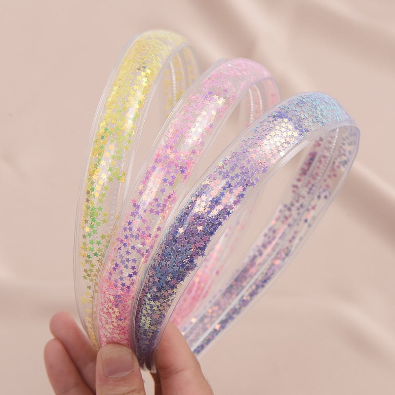 Transparent Quicksand Headbands Wide Glitter Teeth Hairbands for Women Girls Children Bling Bezel Hair Hoops Hair Accessories