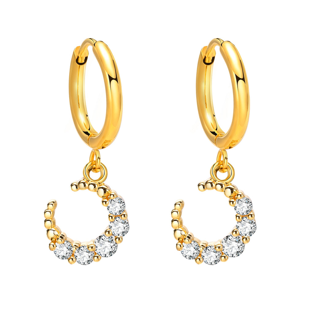 Charms Huggie Earring , Cubic Zircon Star Sun Heart Drop Earring Women, CZ Dangle Ear Jewelry