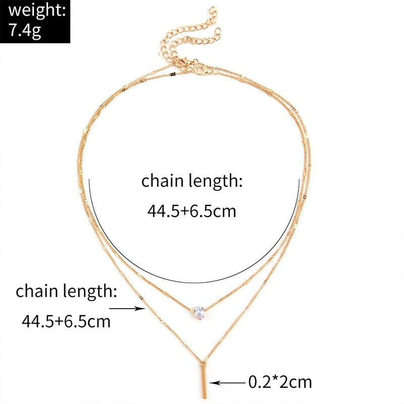 2pcs New Simple Crystal Gold Color Necklace For Women Charms Fashion Pendants Female Vintage Body Trendy Jewelry 2022 Streetwear