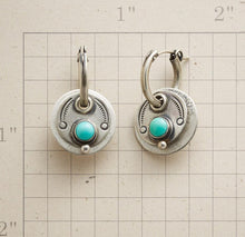 Load image into Gallery viewer, Vintage Round Blue Green Stone Earrings for Women Ethnic Ancient Silver Color Hand Carved Pattern Dangle Earrings Jewelry