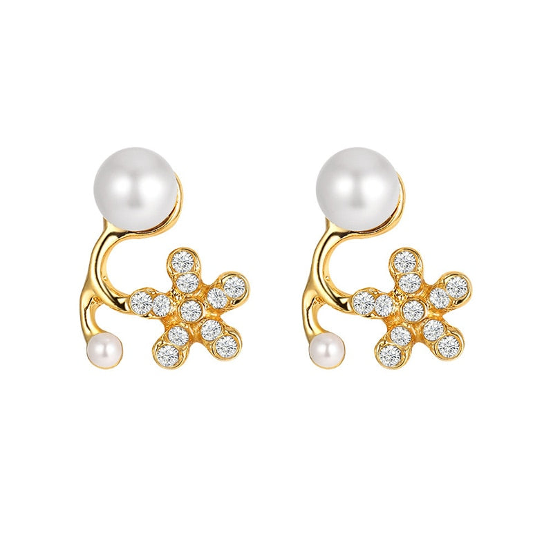 1 Pair Chic Flower Stud Earrings for Women Imitation Pearl Studs Fashion Girls Small Earrings