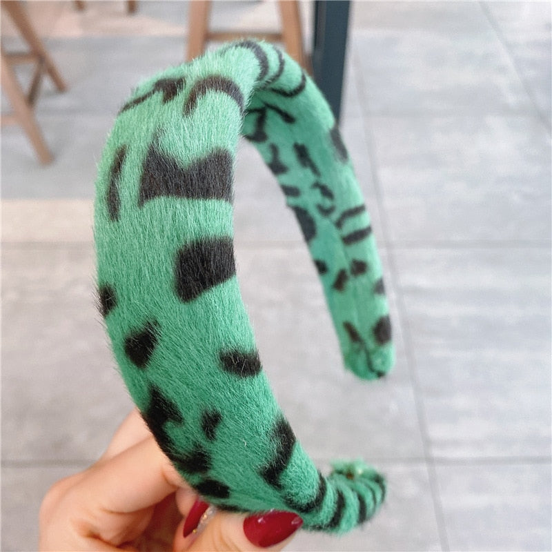 TwinkLei Winter Leopard Rabbit Faux Fur Hairbands Women Plush Soft Headwarp Girls Hair Hoop Hair Accessories Headband