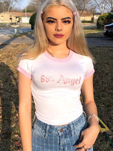 Load image into Gallery viewer, Letter Print Crop Top Graphic T Shirts O Neck Sexy Top Women Short Sleeve T-Shirts Fairy Grunge Slim Basic Baby Tees Y2K Clothes