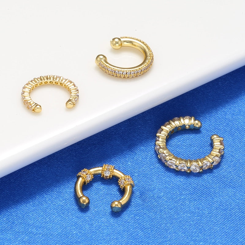 ZHUKOU C shape clip on earrings fake piercing Cubic zircon earrings for women Ear cuffs Christmas gift jewelry wholesale VE691