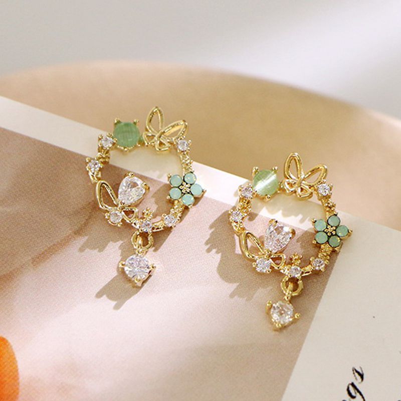 Korean Exquisite Flower Stud Earrings For Women Bling AAA Zircon Butterfly Bee Earring Girls Party Bride Wedding Jewelry Gifts