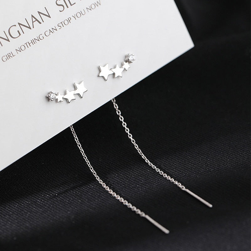LATS Trend Long Wire Tassel Thread Chain Climb Star Heart Beads Pendants Drop Earrings women&#39;s Straight Hanging Earings Jewelry