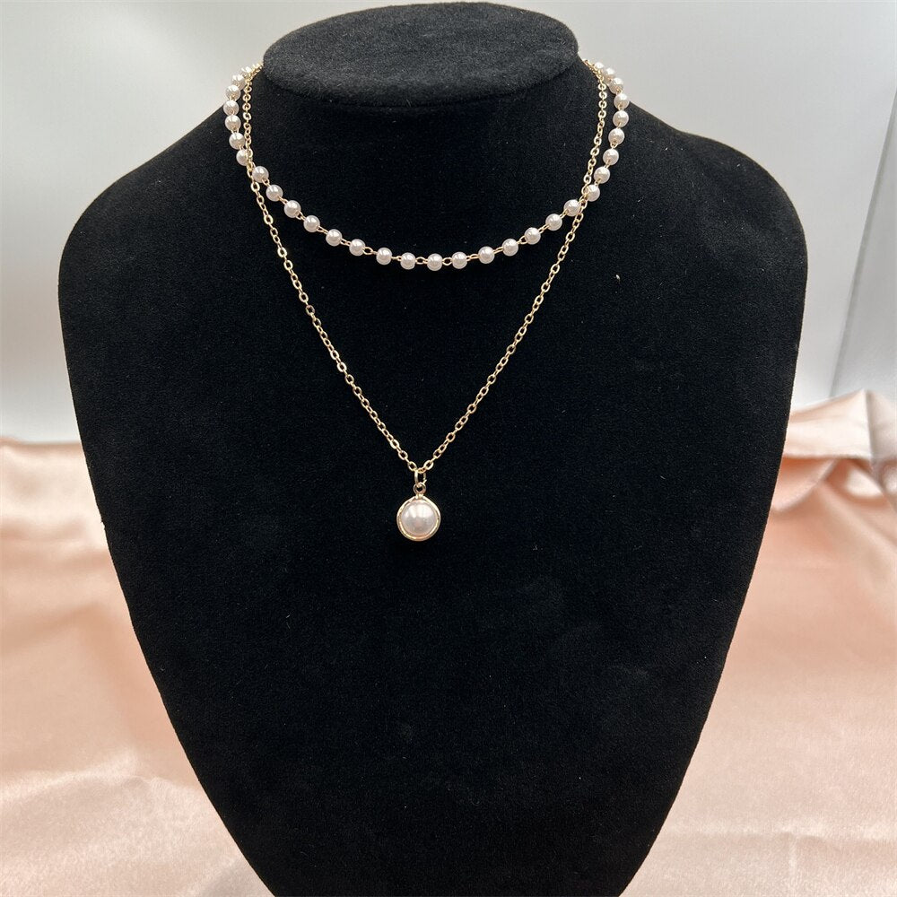Fashion Simple Natural Pearls Choker Necklace For Women Double Layer Ins Trending Products Jewelry Women Gift Chain Necklaces