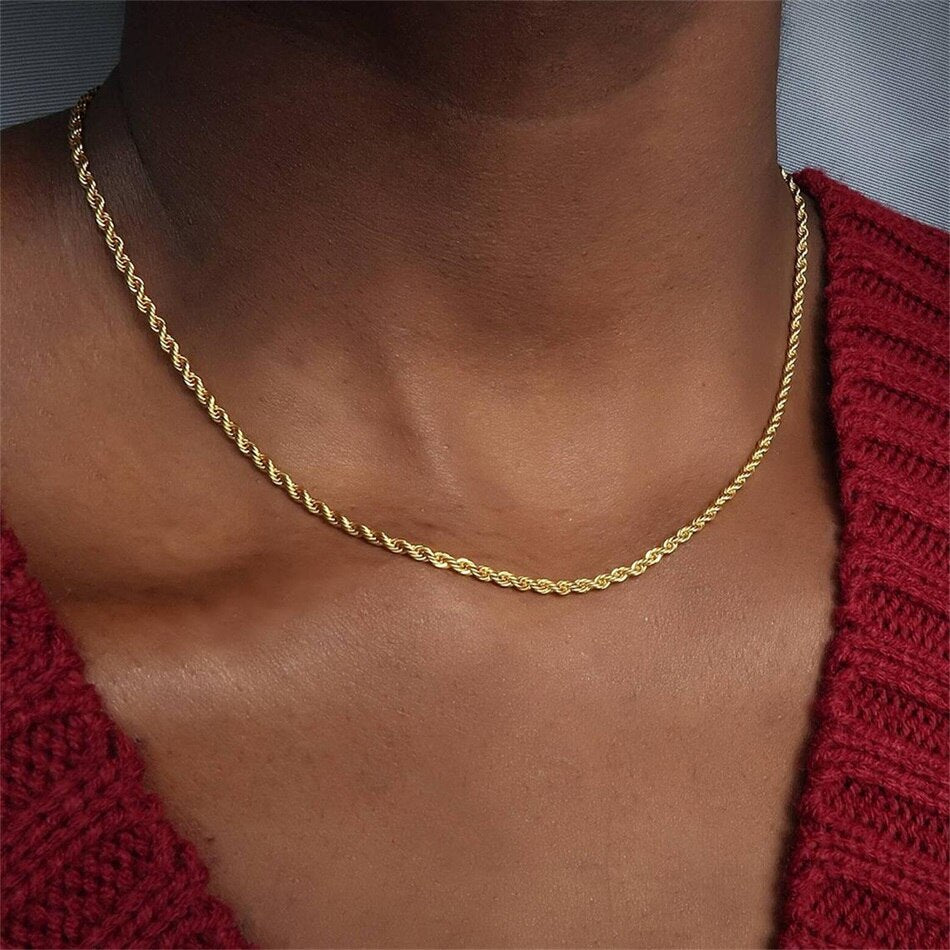 GD Twisted Rope Chain Necklaces Gold color Stainless Steel Chains Necklaces for Women Men Fashion accessories gifts