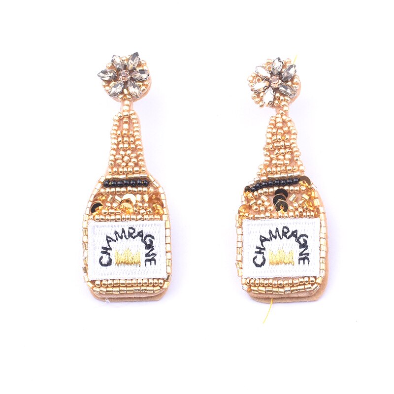 Beaded Earrings Champagne Bottle Pendant Earrings Handmade Fun Wine Glasses Beach Holiday Party Earrings Jewelry Fashion Women