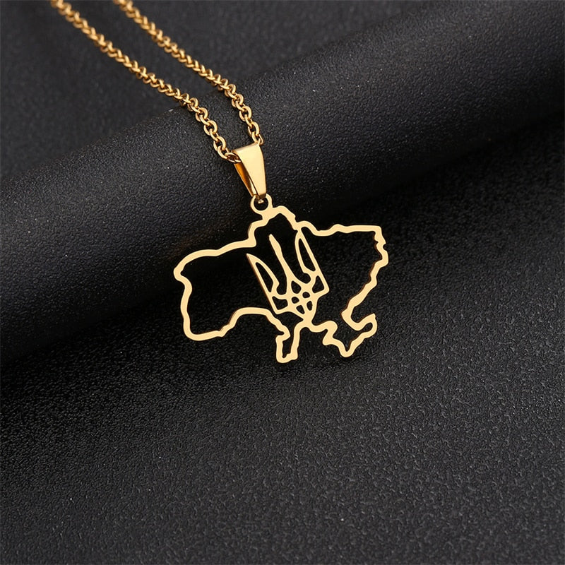 New Ukraine Map Pendant Necklace for Men &amp; Women Titanium Steel Gold Silver Color Choker Ukraine Outline Heart Flag Jewelry Gift